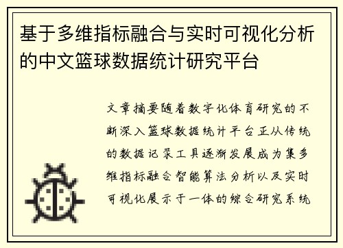 基于多维指标融合与实时可视化分析的中文篮球数据统计研究平台